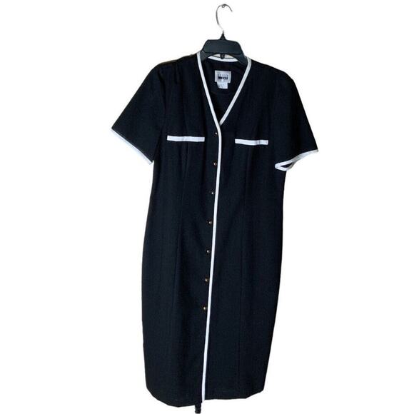 Leslie Fay Vintage 90s Dress Size 12 Made In The USA A-Line Black/White Midi - Picture 3 of 10